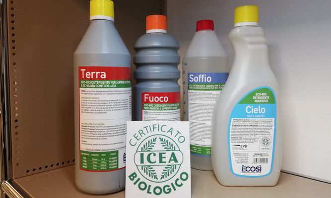 Eco-detergenti professionali ECOSI’-certificati ICEA per la pulizia di tutta la casa a basso impatto ambientale.